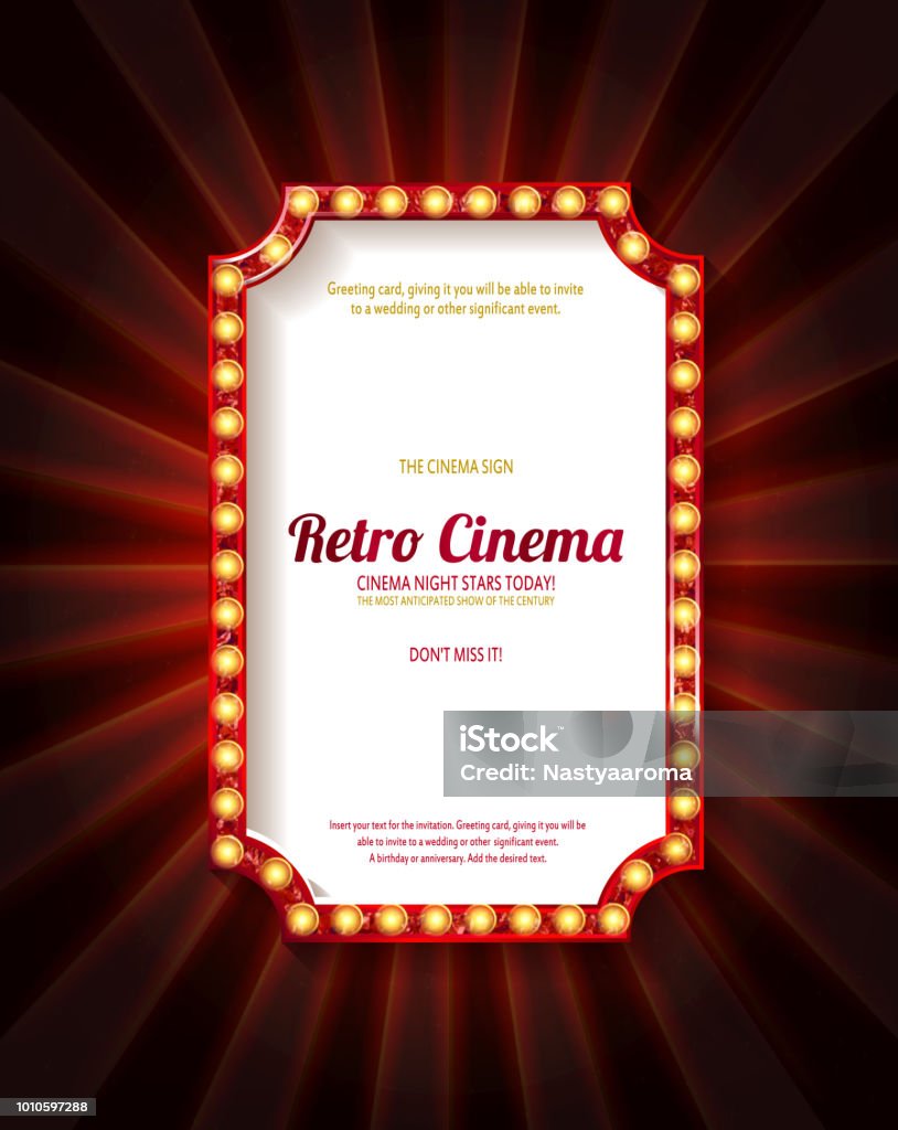 Roter Rahmen mit Glühbirnen - Lizenzfrei Kinofilm Vektorgrafik