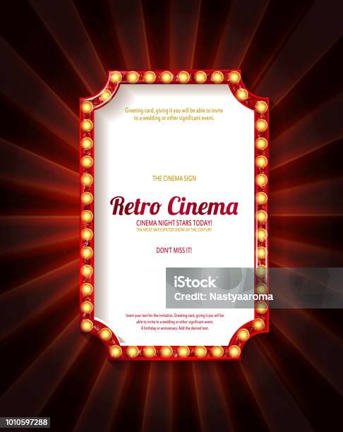 Roter Rahmen Mit Glühbirnen Stock Vektor Art und mehr Bilder von Kinofilm - Kinofilm, Bühnentheater, Vorhang