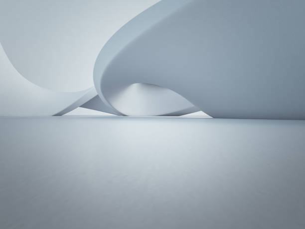 istock Geometric shapes structure on empty concrete floor with white wall background in hall or modern showroom, Construction technology for future architecture - Abstract interior design 3d illustration 1010605224