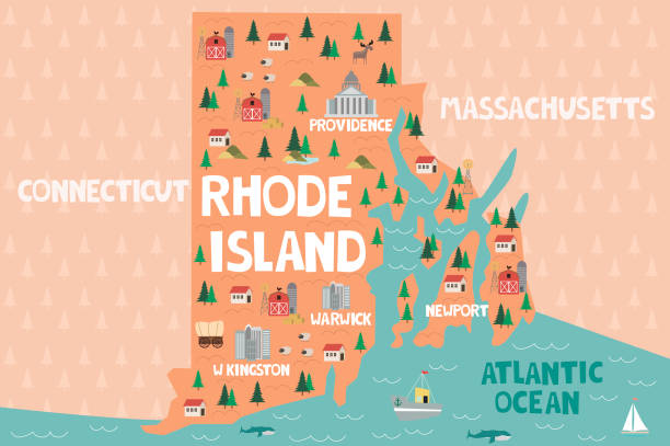 ilustraciones, imágenes clip art, dibujos animados e iconos de stock de mapa ilustrado del estado de rhode island en estados unidos - rhode island