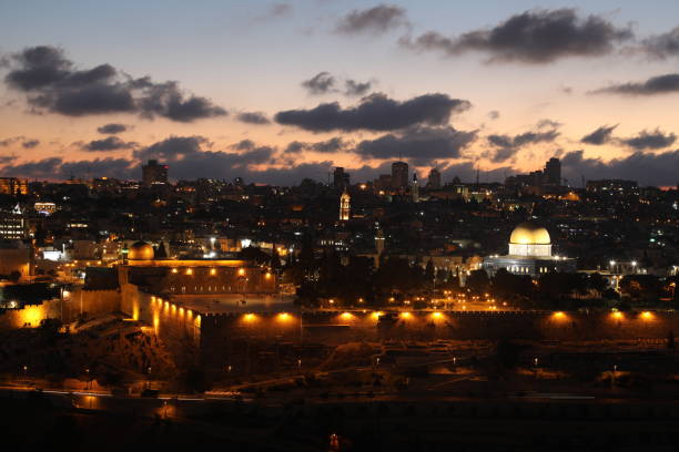 istock Jerusalem old city sunset night aerial view 1010614556