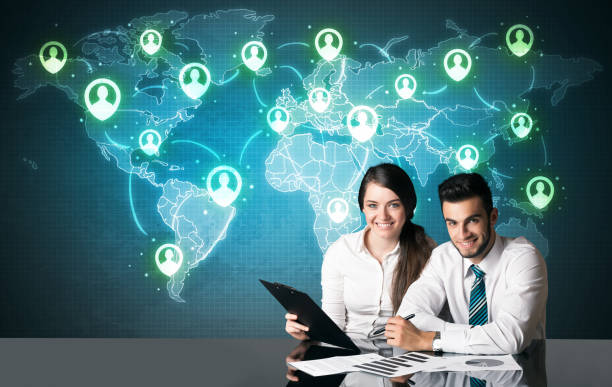 istock Business couple with social media connection 1010617802