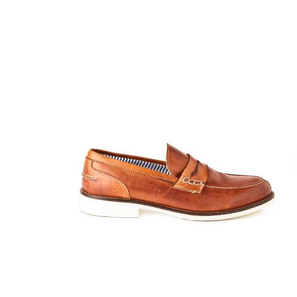 istock Elegant men's brown loafers shoes. Studio, white background 1010618718