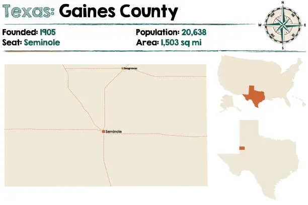 Vector illustration of Map of Gaines county in Texas