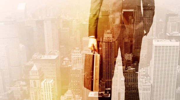 istock Business man looking at overlay city background 1010631360