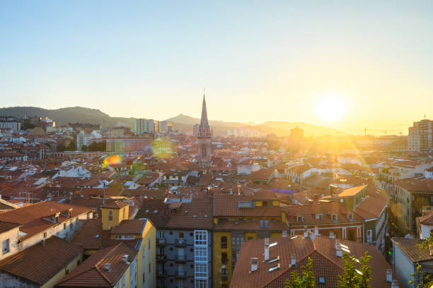 istock panoramic views of Bilbao old town at sundown, Spain 1010633036