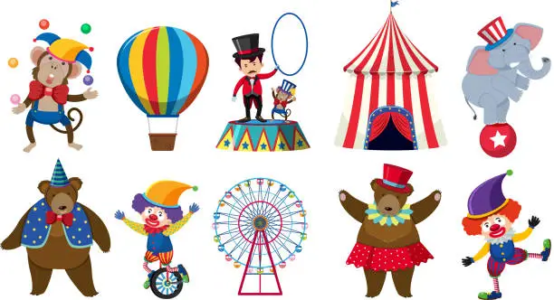 Vector illustration of Set of various circus characters