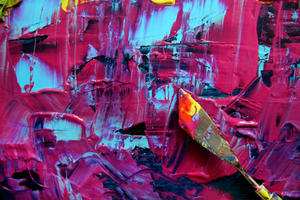 closeup hintergrund der palette mit spachtel - palette knife painting stock-fotos und bilder
