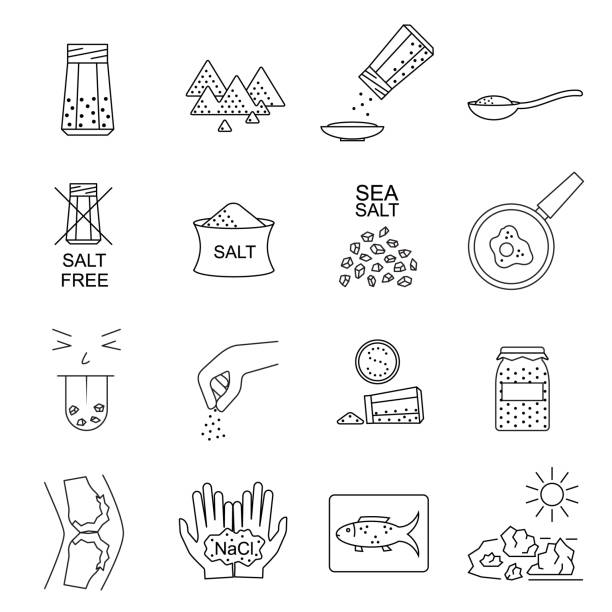 salt signs black thin line icon set. wektor - solniczka stock illustrations