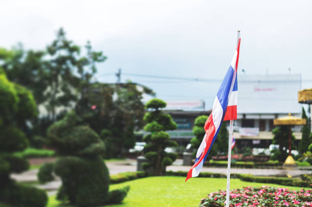 istock Thai (Thailand) National flag with soft-focus and over light in the background 1010655038