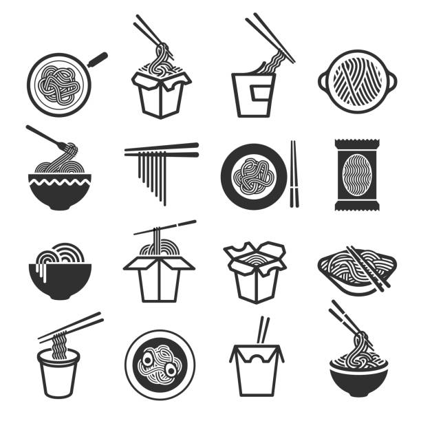 instant-nudeln-icon-set - schnelle suppen stock-grafiken, -clipart, -cartoons und -symbole