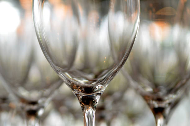 Glass glasses for wine standing on the table.
