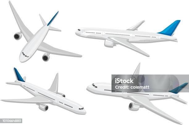 A Set Of Commercial Airplane Stock Illustration - Download Image Now - Airplane, Vector, Illustration