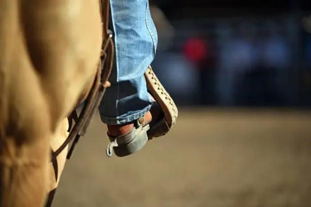 Stirrup with cowboy boot and horse