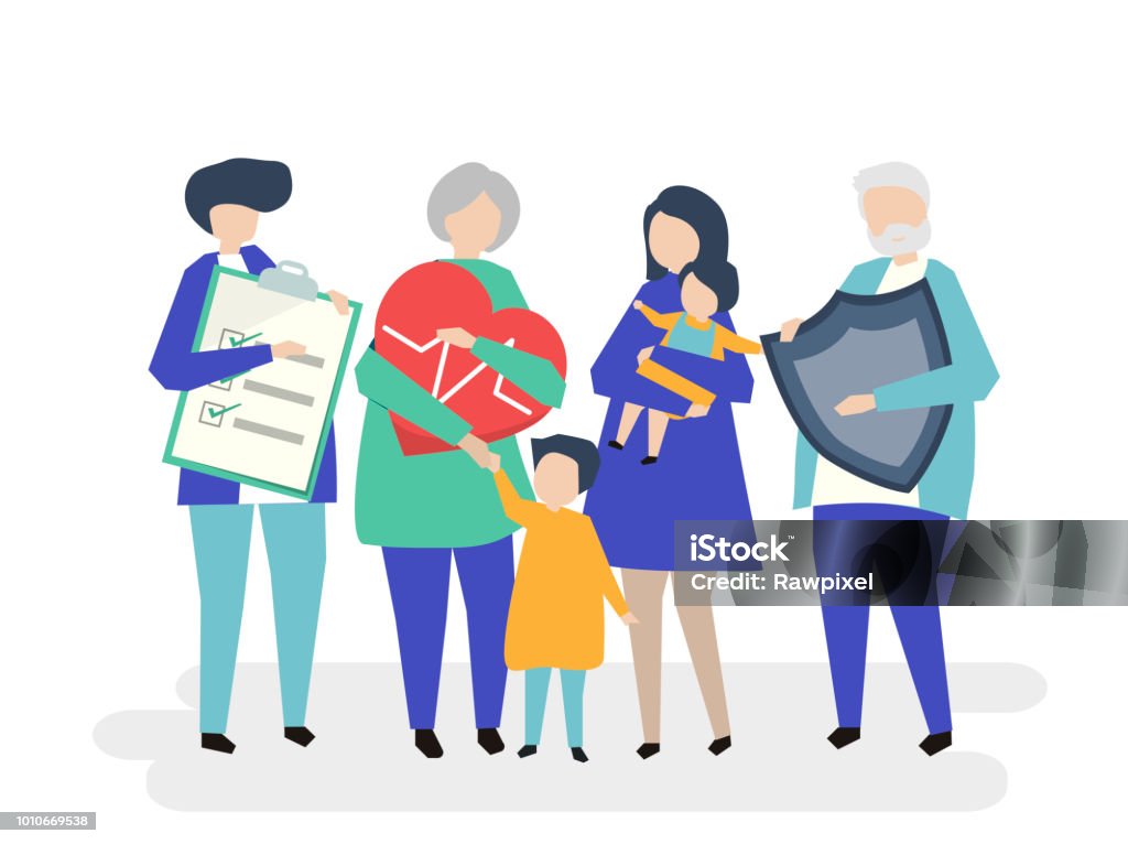 Characters of an extended family with healthcare illustration Healthcare And Medicine stock vector