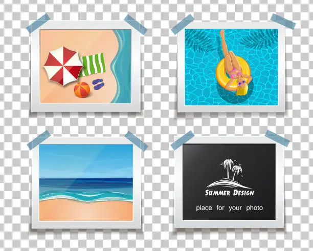 Vector illustration of Summer photos on a transparent background