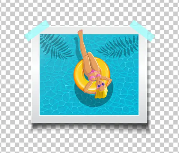 Vector illustration of Photo with a girl swimming in the pool