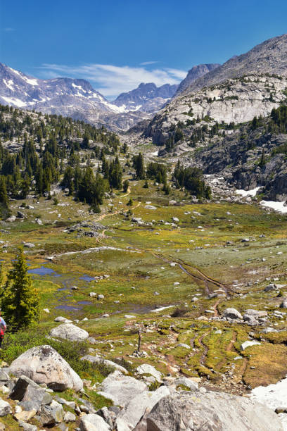 istock Wind River Range, Rocky Mountains, Wyoming, views from backpacking hiking trail to Titcomb Basin from Elkhart Park Trailhead going past Hobbs, Seneca, Island, Upper and Lower Jean Lakes as well as Photographers point. 1010675156