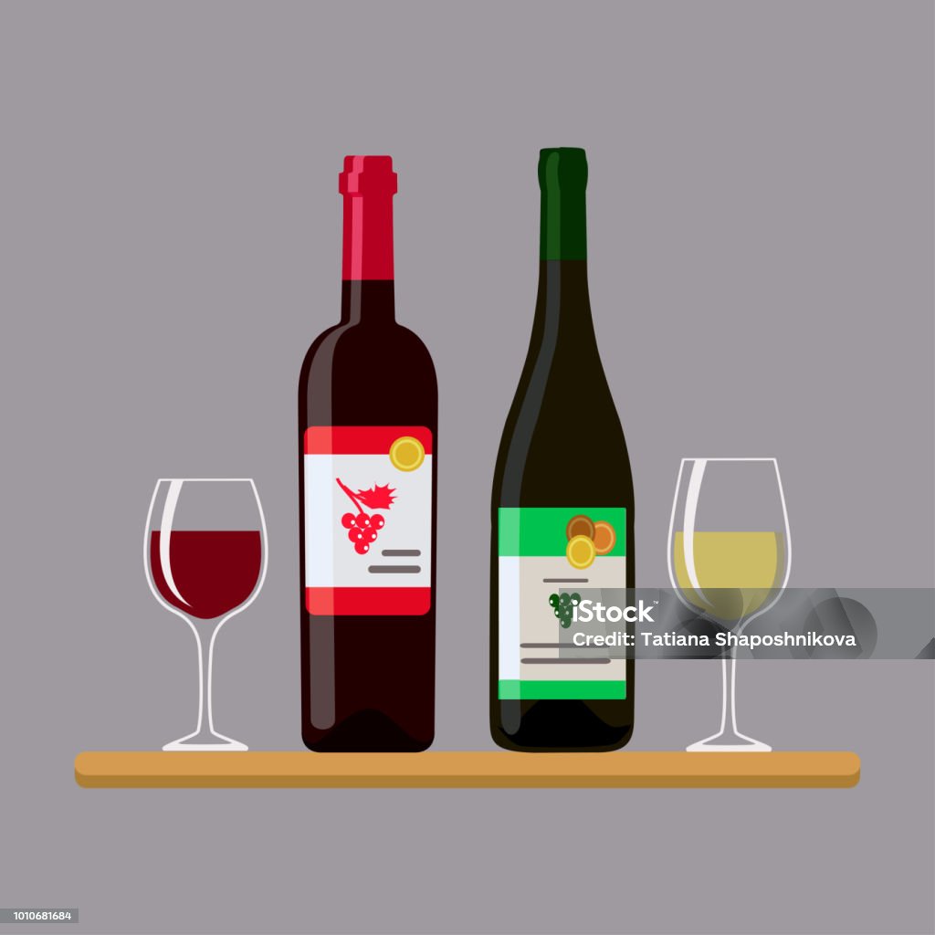 Two bottles wine and two glass, isolated on gray background - Royalty-free Garrafa de Vinho arte vetorial