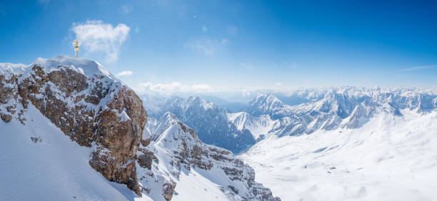 Panoramic view of Alps mountain range at Zugspitze stock photo