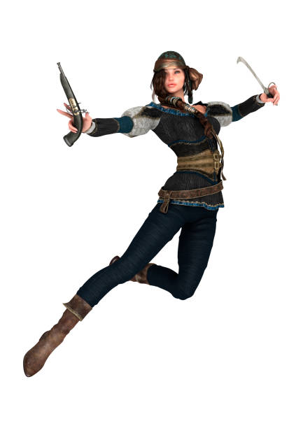 3D rendering of a pirate woman isolated on white background
