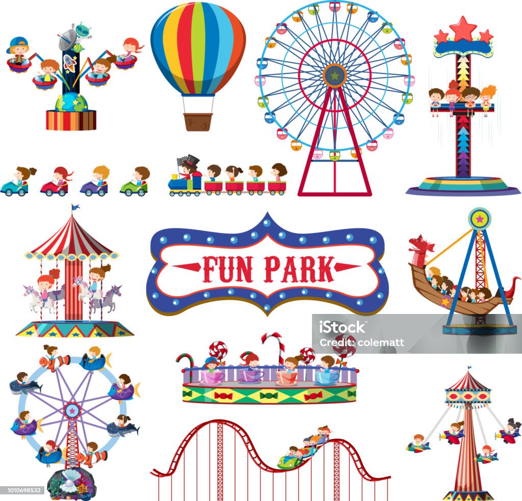 A set of fun park rides A set of fun park rides illustration Amusement Park Ride stock vector
