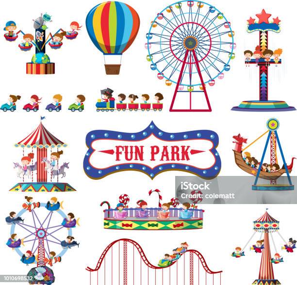 A Set Of Fun Park Rides Stock Illustration - Download Image Now - Amusement Park Ride, Amusement Park, Traveling Carnival