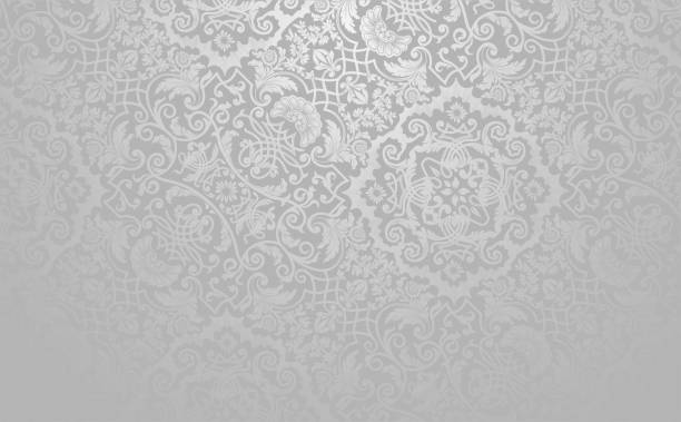 Vector Vintage Wallpaper Design Elegant floral vector background. Silver toned vintage decorative texture. renaissance stock illustrations