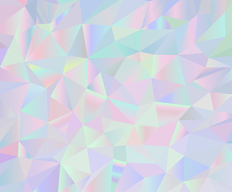 Abstract vector iridescent holographic polygonal background. Pastel colors inspired from the 80s 90s aesthetics.