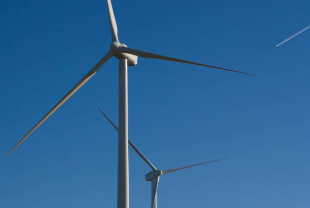 wind turbines with blue sky stock photo