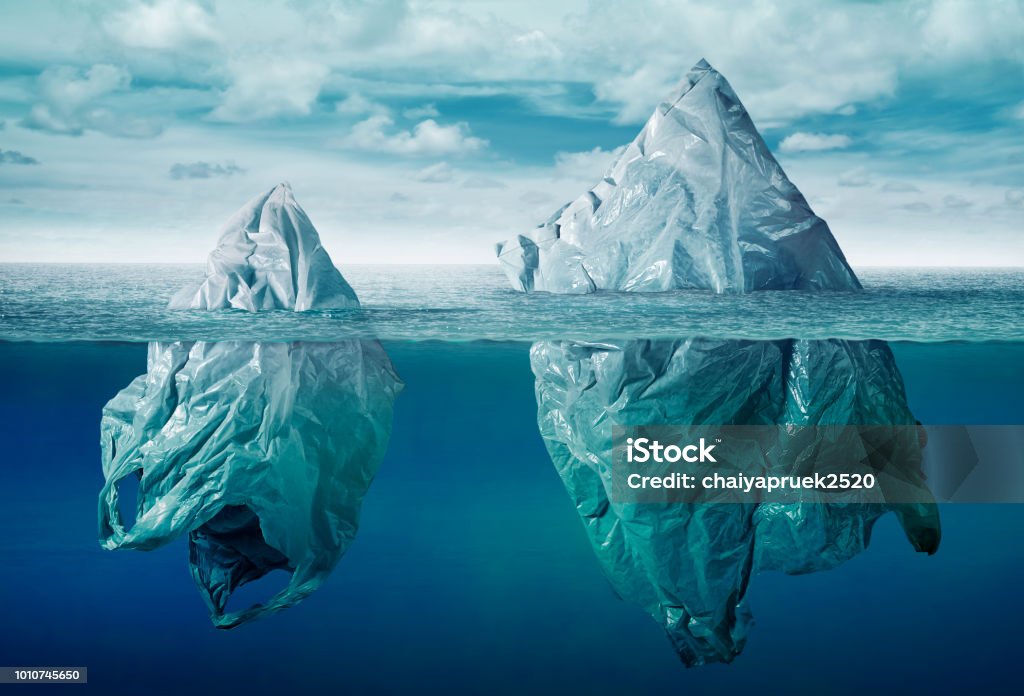 plastic bag environment pollution with iceberg of trash Plastic Stock Photo