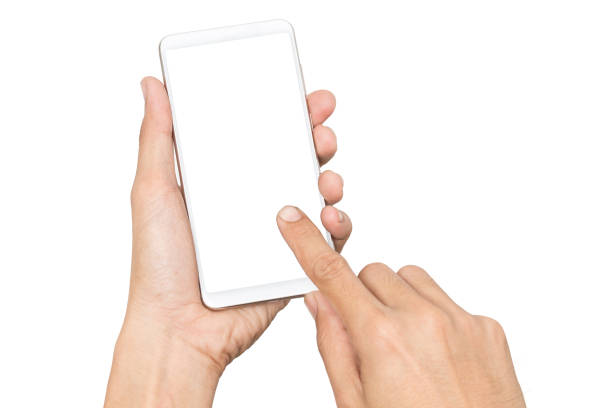 istock Hand man holding smartphone with blank screen isolated on white background with clipping path 1010750266