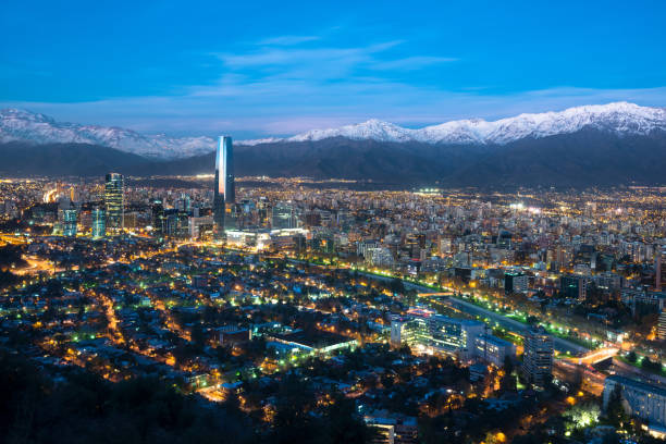 Panoramic view of Providencia and Las Condes districts with Mapocho River and Los Andes Mountain Range in Santiago Panoramic view of Providencia and Las Condes districts with Mapocho River and Los Andes Mountain Range, Santiago de Chile sanhattan stock pictures, royalty-free photos & images