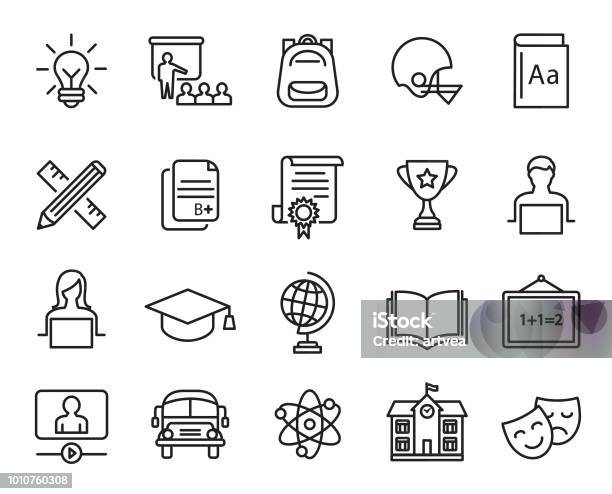 Education Icons Set Stock Illustration - Download Image Now - Icon Symbol, Education, Pencil