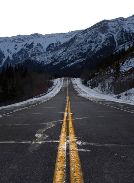 istock Driving in the Winter Down Straight Road 1010771692