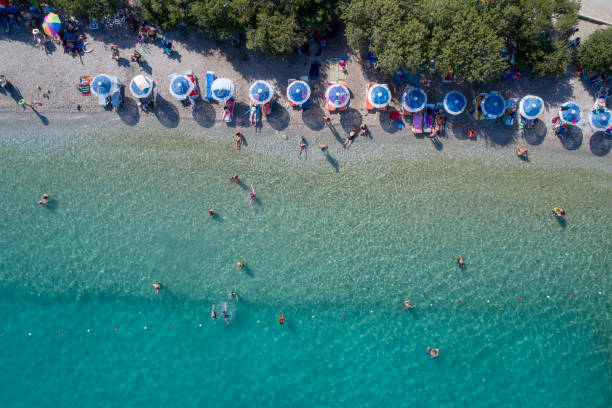 An aerial view of the beach in summer An aerial view of the beach in summer - Turkey marmaris stock pictures, royalty-free photos & images