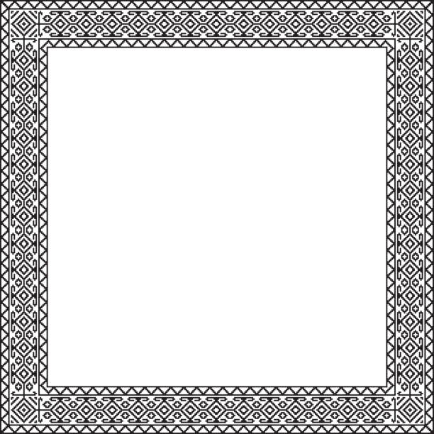 istock Square frame with geometric, Georgian ethnic pattern. Black and white colors, embroidery style. 1010800326