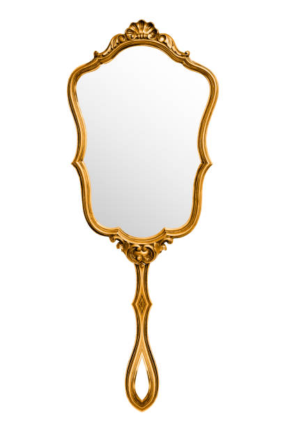 specchio a mano vintage - single object isolated on white cosmetics make up foto e immagini stock