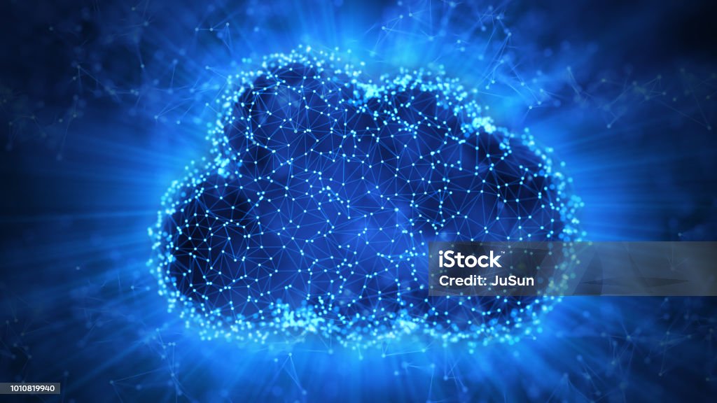 Digital data cloud, futuristic cloud with blockchain technology Cloud Computing Stock Photo