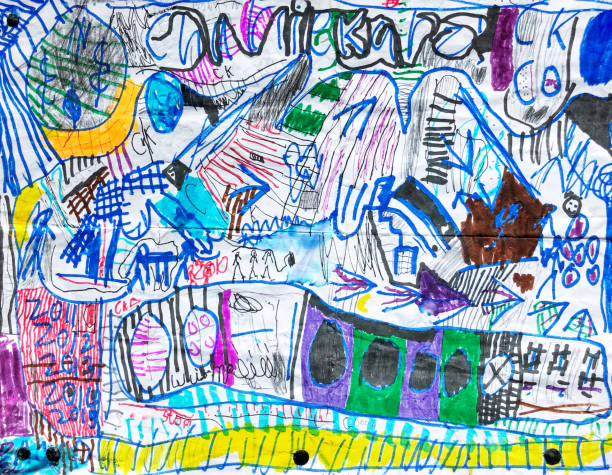 子どものアートや地図の描画 - child art childs drawing painted image ストックフォトと画像