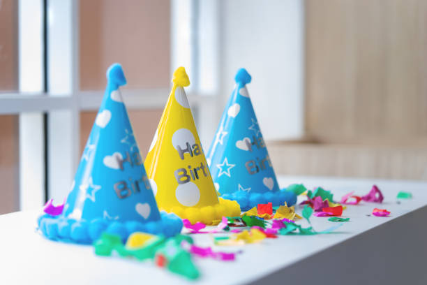 Colorful Party Hats for birthday party on table