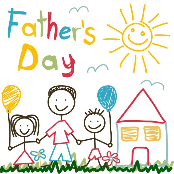 아버지의 날에 대 한 손 그려진된 카드 - fathers day greeting card father child stock illustrations