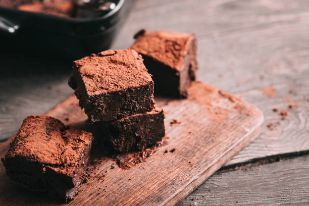Dark chocolate stout brownies cut in squares stock photo