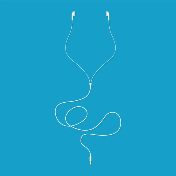 earphone musik putih dengan konektor. ilustrasi vektor - headphone in ear nirkabel foto ilustrasi stok