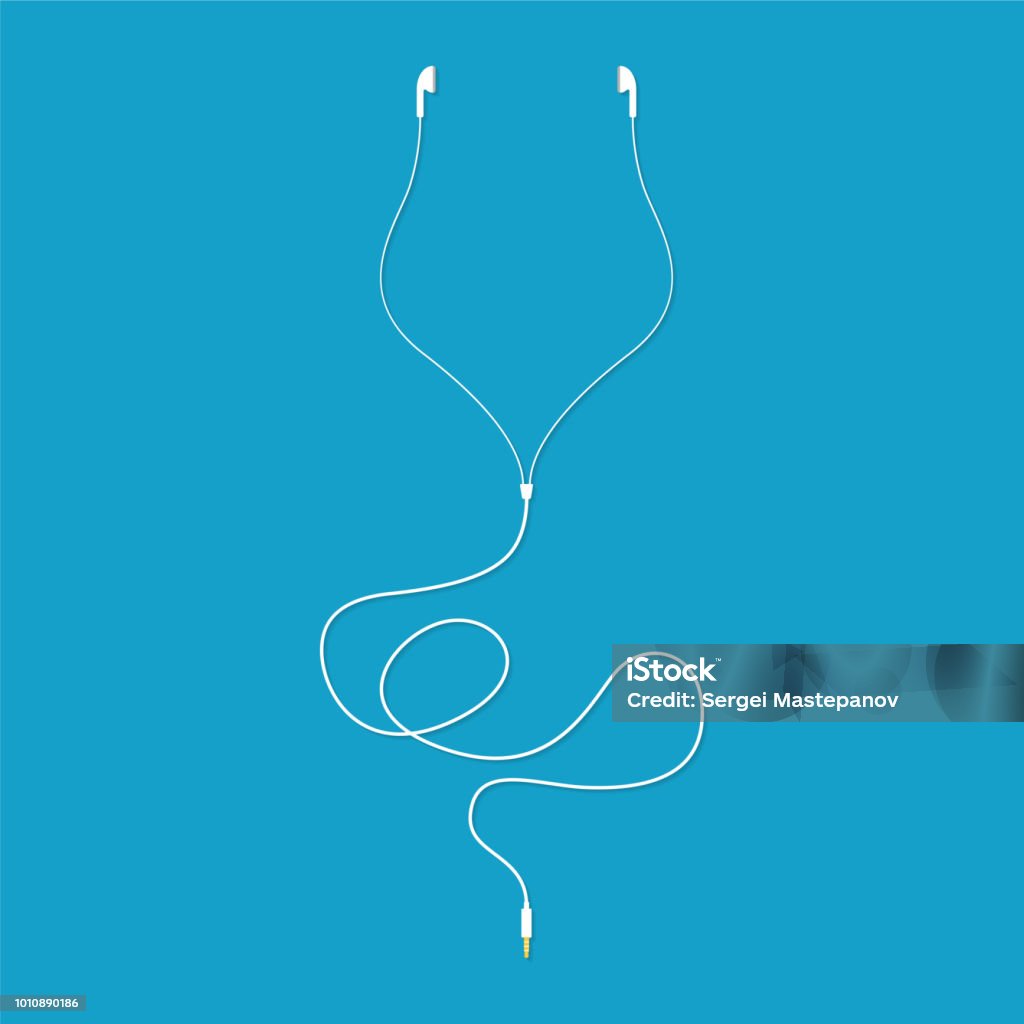 White music earphones with connector. Vector illustration Headphones stock vector