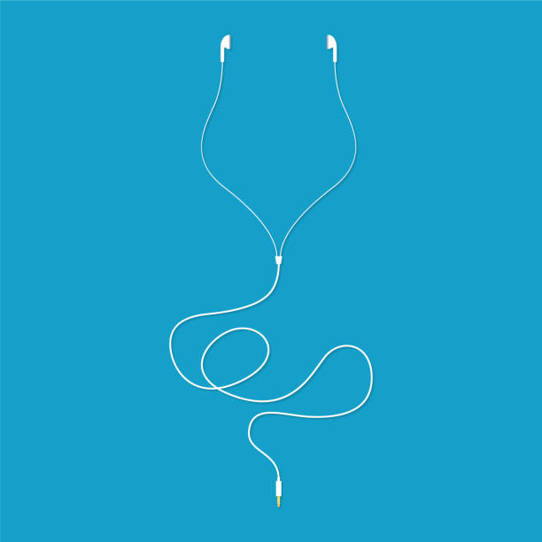 White music earphones with connector. Vector illustration White music earphones with connector. Vector illustration headset stock illustrations