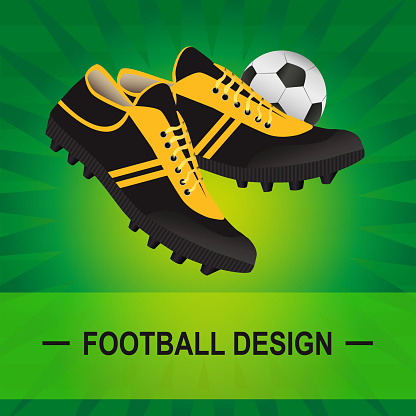 Vector soccer illustration of turf with football boots and ball