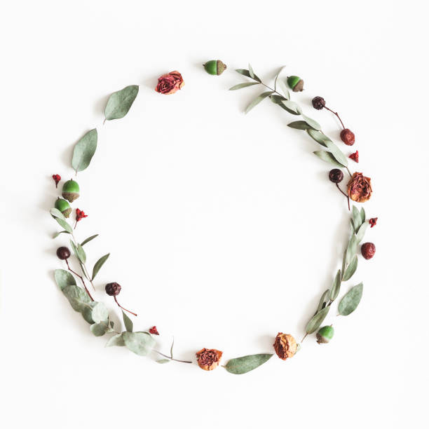 istock Autumn wreath on white background. Flat lay, top view 1010896716
