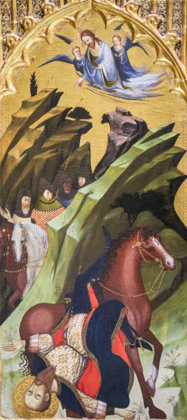 Medieval Retable depicting the Conversion of Saint Paul, falling from his Horse on the Road to Damascus
