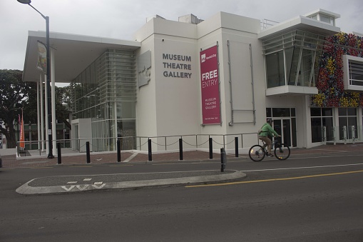 Napier, New Zealand - November 29, 2017:  Street view of the Museum Theatre Gallery building in Napier, Hawke Bay, North Island, New Zealand, November 29, 2017